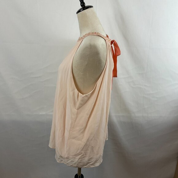Spartina 449 Top L Light Peach Embroidered Neckline Tie Detail Sleeveless - Picture 6 of 12